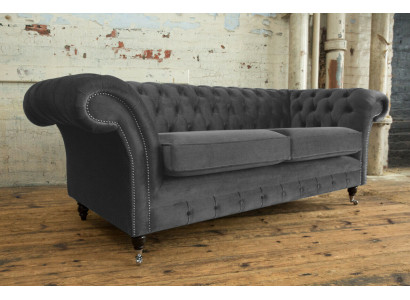 Chesterfield Couch 3-Seater Upholstered Seat Textile Fabric Leather Couches Sofas Sofa