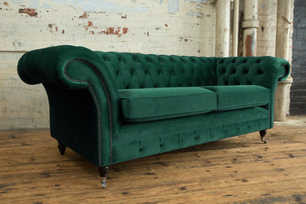 Chesterfield Couch 3-Seater Upholstered Seat Textile Fabric Leather Couches Sofas Sofa