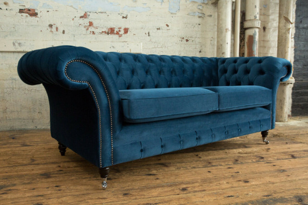 Chesterfield Couch 3-Seater Upholstered Seat Textile Fabric Leather Couches Sofas Sofa