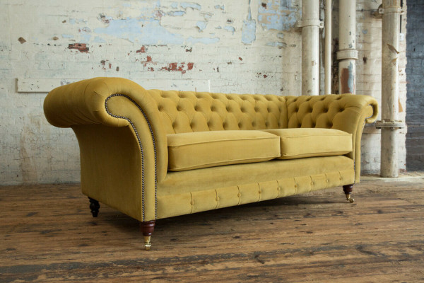 Chesterfield Couch 3-Seater Upholstered Seat Textile Fabric Leather Couches Sofas Sofa