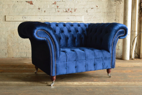 Armchair Couch Upholstery Sofa Textile Chesterfield Loveseats 1.5-Seater Single-Seater Blue