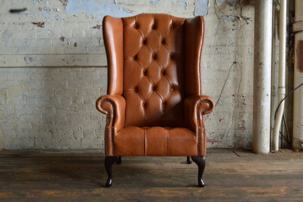 Chesterfield armchair wingback sofa fabric couches upholstery brown lounge