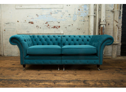 Chesterfield sofas 3-seater couch upholstery seat textile fabric leather couches turquoise