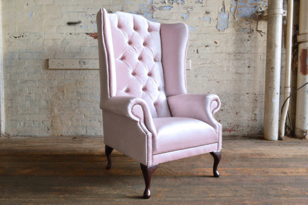 Chesterfield wing chair single seater sofa couch relax upholstered velvet leather fabric new
