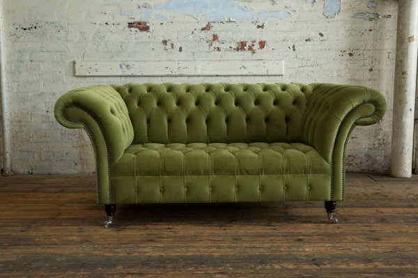 Chesterfield Couch 2-Seater Upholstered Seat Fabric Textile Leather Couches Sofas Sofa