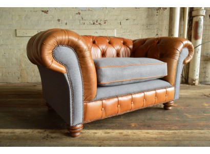 Armchair Upholstery Furniture Chesterfield Couch Textile Leather Fabric Sofa Single-Seater Brown