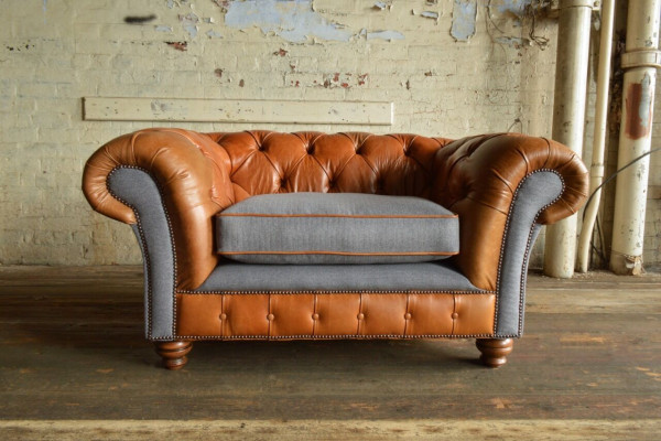 Armchair Upholstery Furniture Chesterfield Couch Textile Leather Fabric Sofa Single-Seater Brown