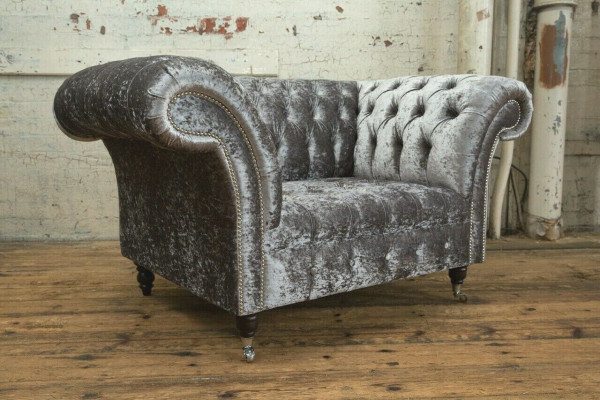 Armchair Upholstery Furniture Chesterfield Couch Textile Leather Fabric Sofa Single-seater Silver