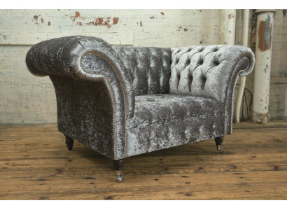Armchair Upholstery Furniture Chesterfield Couch Textile Leather Fabric Sofa Single-seater Silver