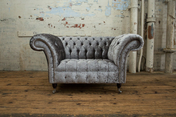 Armchair Upholstery Furniture Chesterfield Couch Textile Leather Fabric Sofa Single-seater Silver