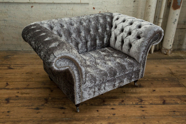 Armchair Upholstery Furniture Chesterfield Couch Textile Leather Fabric Sofa Single-seater Silver