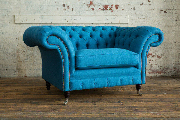 Blue sofa couch cushion Chesterfield seating textile fabric leather couches new