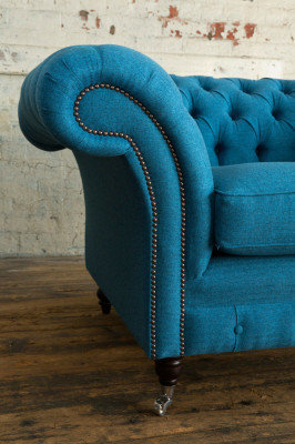 Blue sofa couch cushion Chesterfield seating textile fabric leather couches new