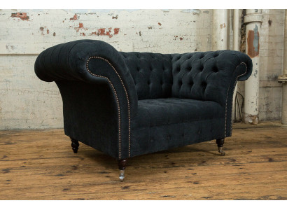 Black sofa couch padding Chesterfield seating furniture textile fabric leather couches new