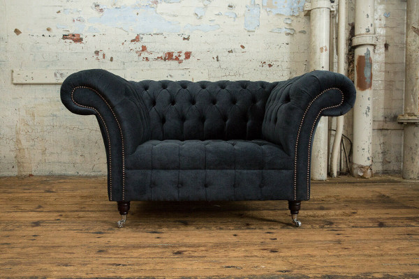 Black sofa couch padding Chesterfield seating furniture textile fabric leather couches new