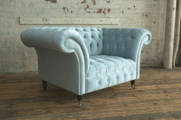Chesterfield design fabric couch chair 1.5-seater upholstered sofas lounge blue velvet