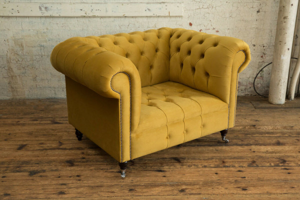 Chesterfield Design Sofa Armchair Couch Upholstery Luxury Textile Sofas 1 Seater #376