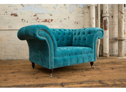 Chesterfield Design Armchair Fabric Couch 1.5 Upholstered Sofas Lounge Velvet Turquoise New