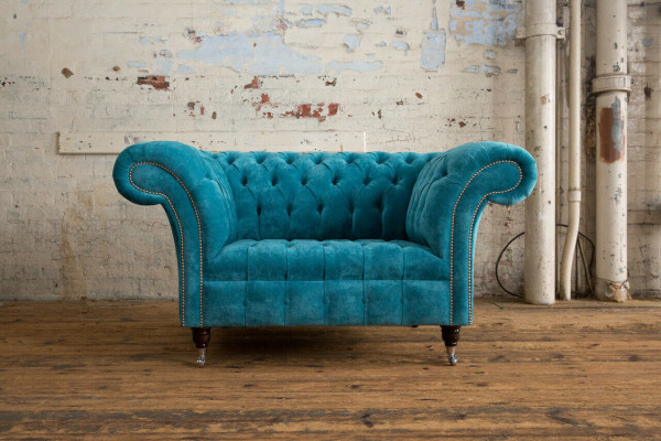 Chesterfield Design Armchair Fabric Couch 1.5 Upholstered Sofas Lounge Velvet Turquoise New