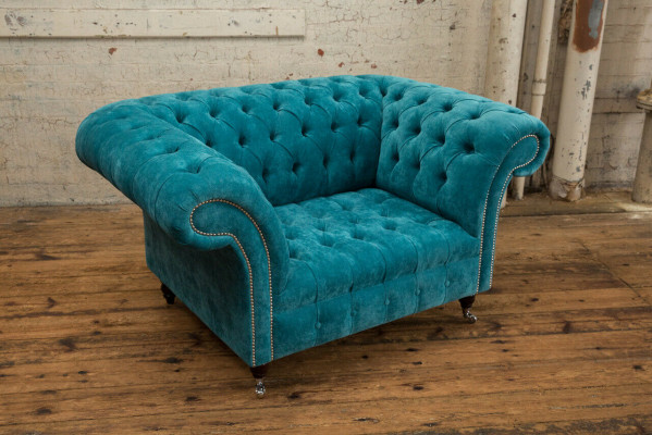 Chesterfield Design Armchair Fabric Couch 1.5 Upholstered Sofas Lounge Velvet Turquoise New