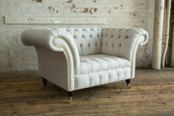 Armchair Couch Upholstery Sofa Fabric Chesterfield Couches 1.5 Seater Single-Seater White