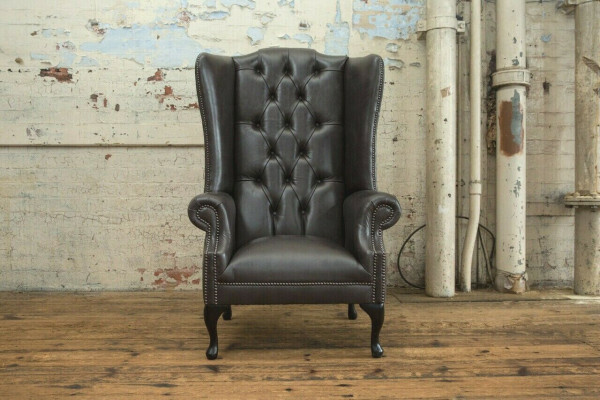 Chesterfield wing chair single seater sofa couch relax upholstery velvet leather fabric