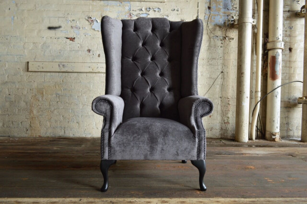 Wing chair single-seater sofa couch relax upholstery chesterfield velvet leather fabric