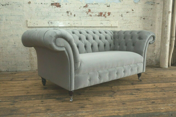 Chesterfield Luxury 2 Seater Couch Upholstered Sofa Fabric Textile Couches Set New