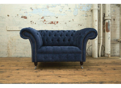 Chesterfield armchair couch upholstery sofa single-seater 1.5-seater blue textile