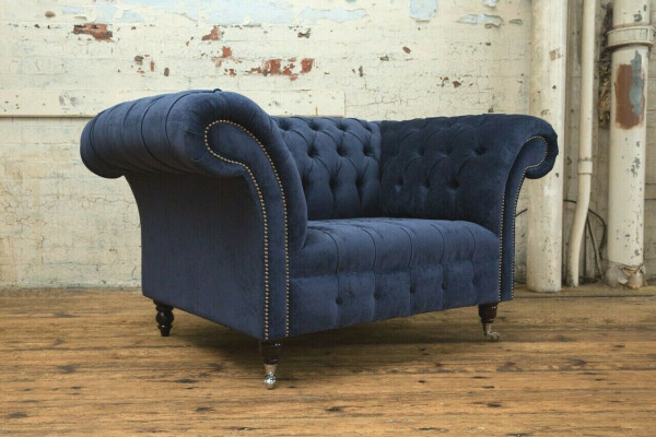 Chesterfield armchair couch upholstery sofa single-seater 1.5-seater blue textile