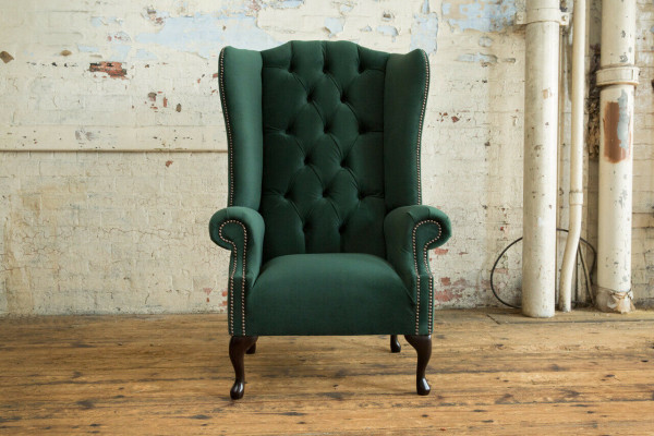 Chesterfield wingback armchair 1-seater upholstered couch sofa relax TV fabric