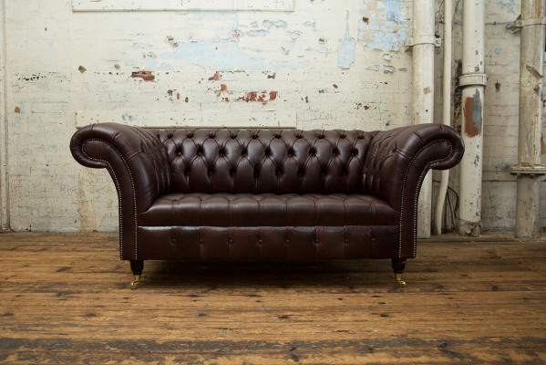 Classic Upholstered Furniture Chesterfield Brown Couch Fabric Leather Upholstery Sofa Seater