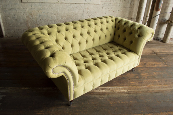 Green sofa couch upholstery Chesterfield seating furniture textile fabric leather couches new