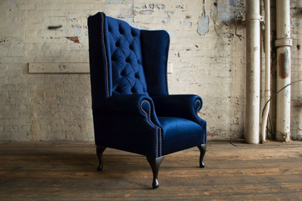 Chesterfield wingback armchair couch relax upholstery designer couches royal blue