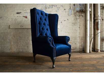 Chesterfield wingback armchair couch relax upholstery designer couches royal blue