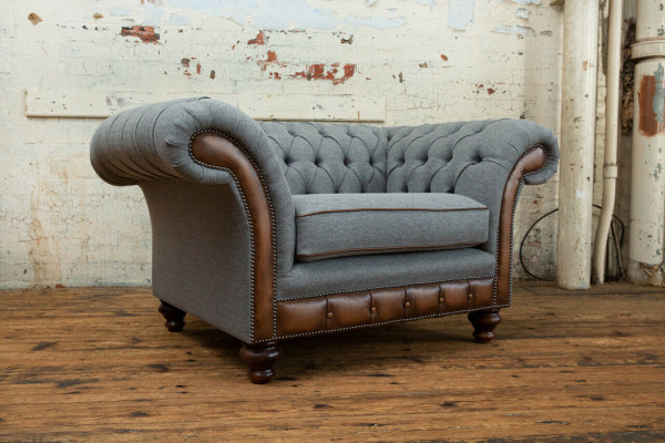 Chesterfield Design Fabric Couch Armchair 1.5 Seater Upholstered Sofas Lounge Velvet Gray