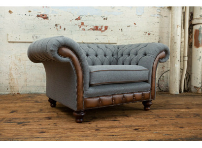 Chesterfield Design Fabric Couch Armchair 1.5 Seater Upholstered Sofas Lounge Velvet Gray