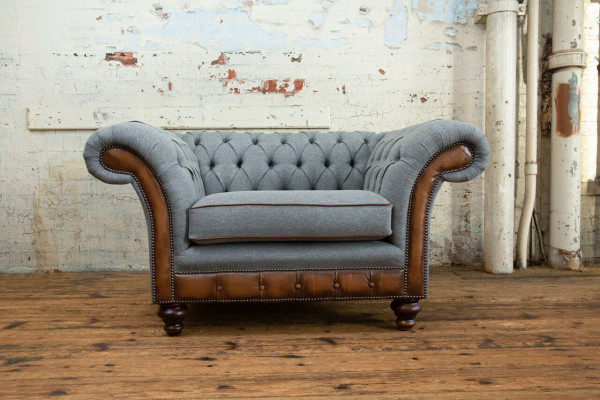 Chesterfield Design Fabric Couch Armchair 1.5 Seater Upholstered Sofas Lounge Velvet Gray