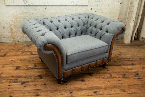Chesterfield Design Fabric Couch Armchair 1.5 Seater Upholstered Sofas Lounge Velvet Gray