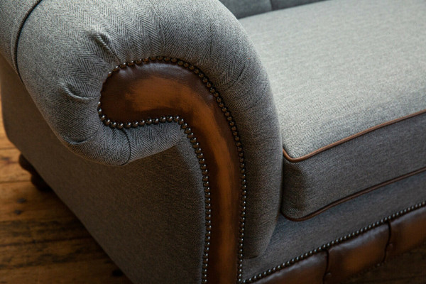 Chesterfield Design Fabric Couch Armchair 1.5 Seater Upholstered Sofas Lounge Velvet Gray