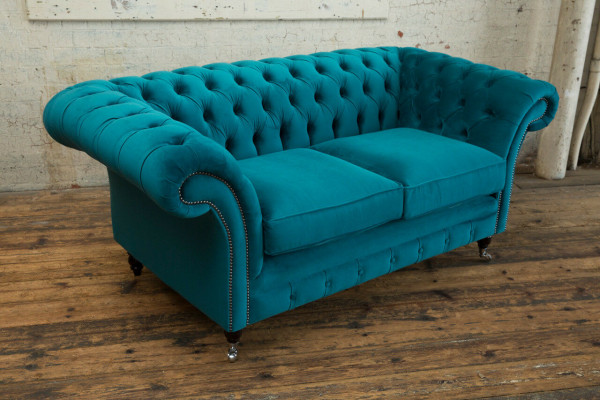 Chesterfield Sofa 2-Seater Upholstered Designer Couches Sofas Set Turquoise Velvet New