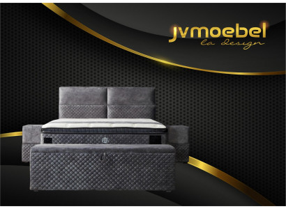Modern designer luxury bed with 2 nightstands and bench furniture room 4-piece set
