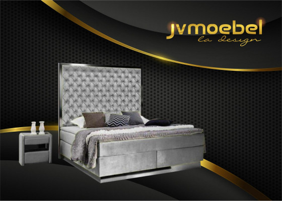 Box spring bed bedroom set 3-piece textile bed 2x bedside table design beds new