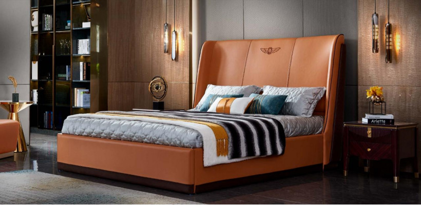 Orange bed bedroom new creative modern design furniture wood luxury beds