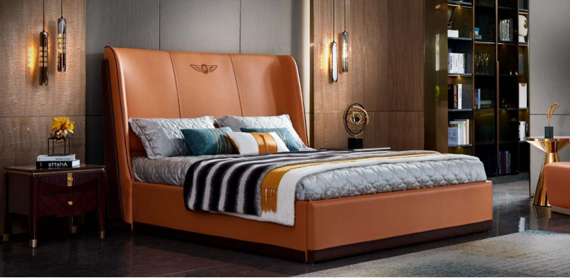 Orange bed bedroom new creative modern design furniture wood luxury beds