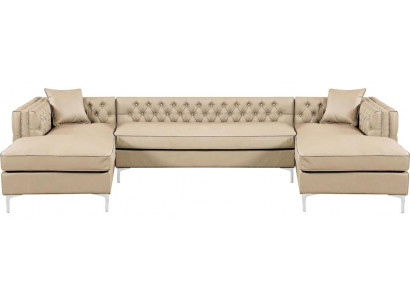 Beige sectional sofa living area couch corner suite upholstery Chesterfield furniture design.