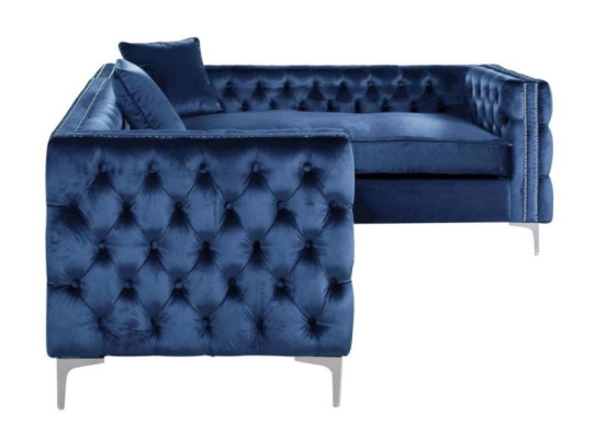 Blue sectional sofa, Chesterfield corner sofa set, upholstery, velvet fabric, corner furniture design