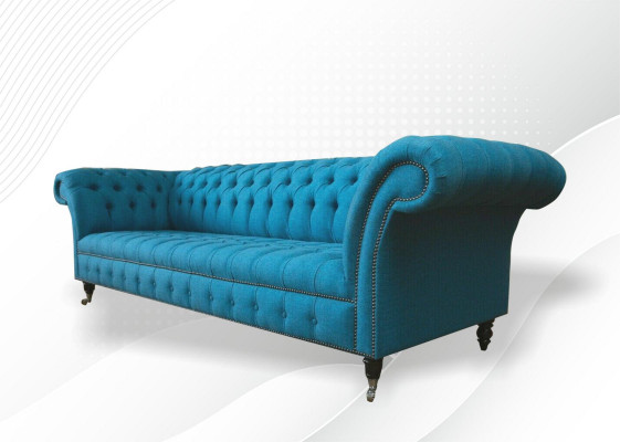 Blue XXL Big Sofa Couch Chesterfield 265cm Upholstered Sofas 4 Seater Velvet Fabric