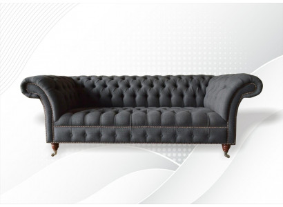 Chesterfield 3 Seat Textile Dark Gray Modern Design Couches Sofa Furniture Designer