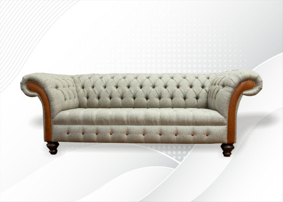 Chesterfield 3 Seater Beige Living Room Design Couch Upholstered Sofa Sofas Textile